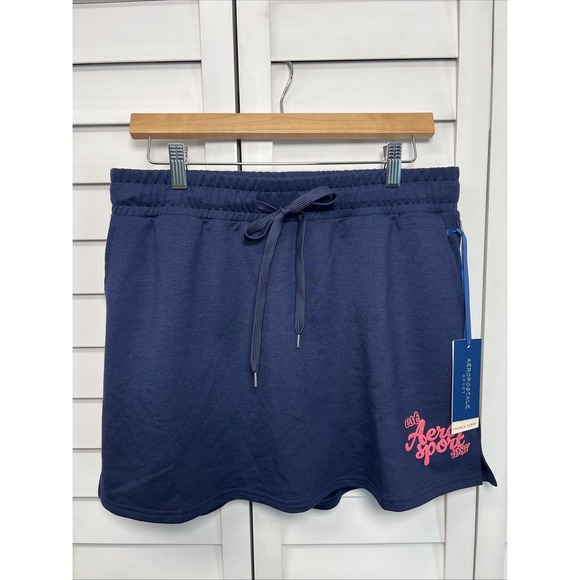 Aeropostale Sport French Terry Pull On Mini Skirt Skort Size Medium Navy NWT - Picture 1 of 11